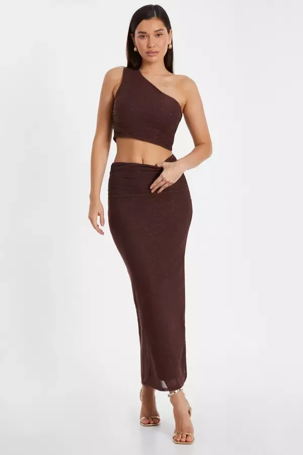 Quiz Clothing Skirts Brown Glitter Mesh Midaxi Skirt 8211 Women