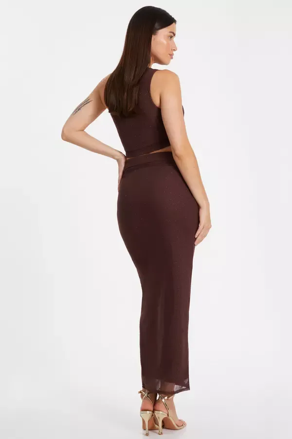 Quiz Clothing Skirts Brown Glitter Mesh Midaxi Skirt 8211 Women