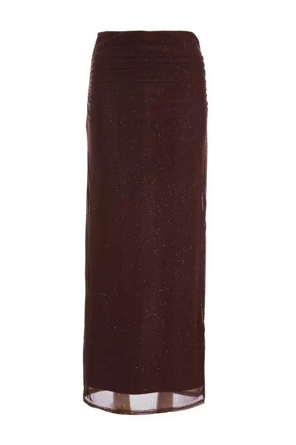 Quiz Clothing Skirts Brown Glitter Mesh Midaxi Skirt 8211 Women