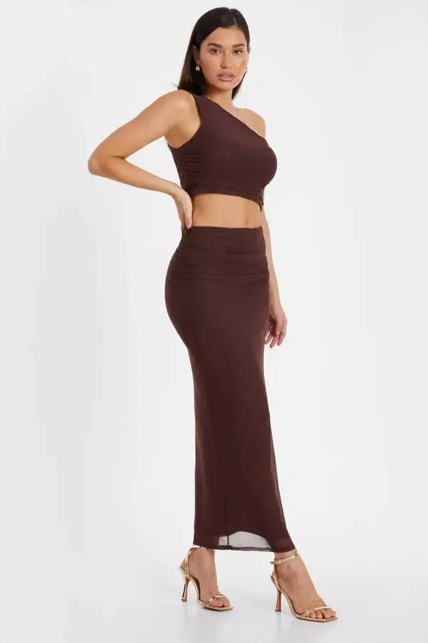 Quiz Clothing Skirts Brown Glitter Mesh Midaxi Skirt 8211 Women