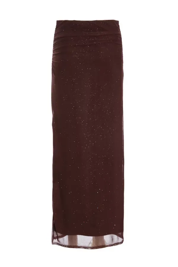 Quiz Clothing Skirts Brown Glitter Mesh Midaxi Skirt 8211 Women