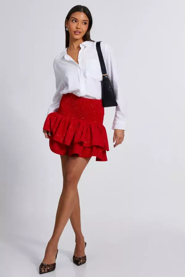 Quiz Clothing Skirts Red Glitter Shirred Waist Skirt 8211 Women