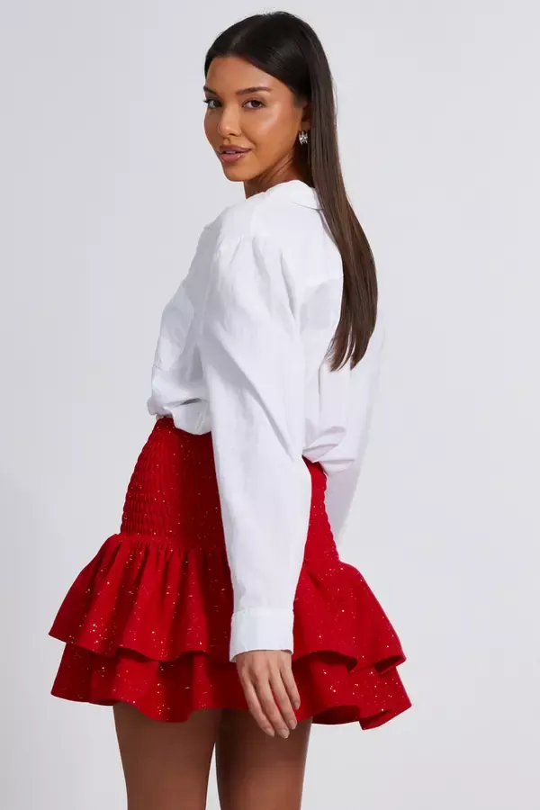 Quiz Clothing Skirts Red Glitter Shirred Waist Skirt 8211 Women