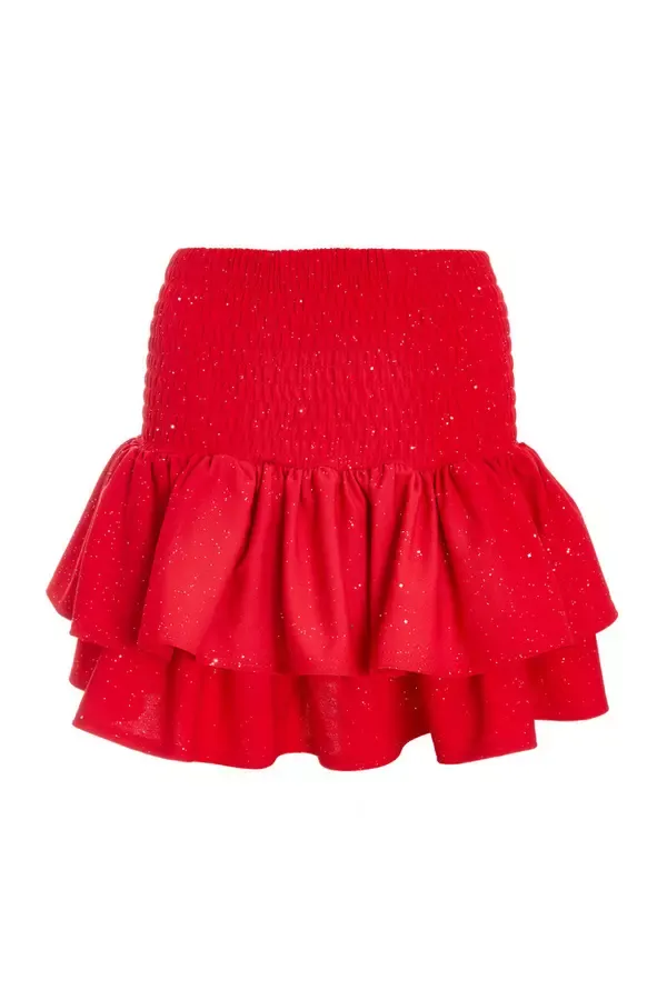 Quiz Clothing Skirts Red Glitter Shirred Waist Skirt 8211 Women