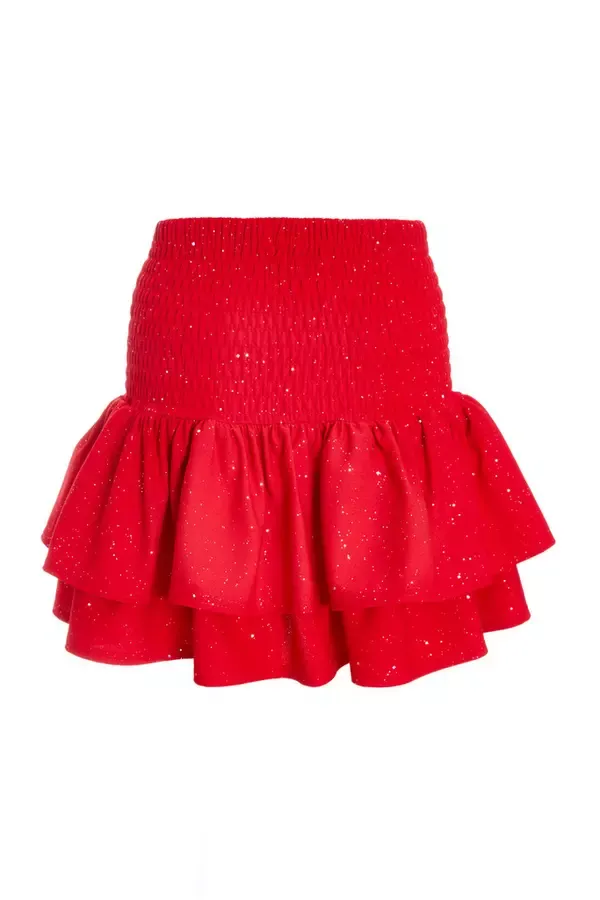Quiz Clothing Skirts Red Glitter Shirred Waist Skirt 8211 Women