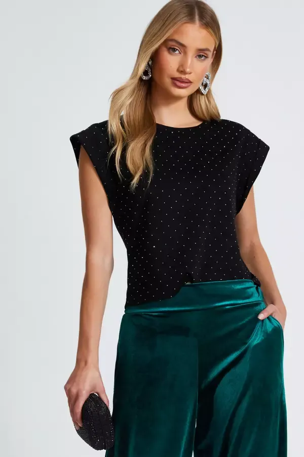 Quiz Clothing Tops Black Stud Detail Top 8211 Women