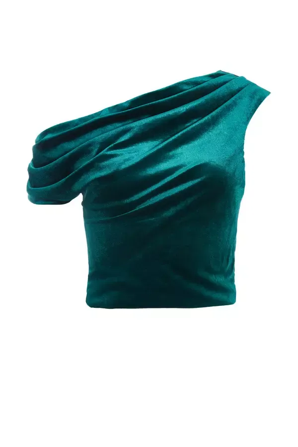 Quiz Clothing Tops Bottle Green Velvet Asymmetric Top 8211 Women