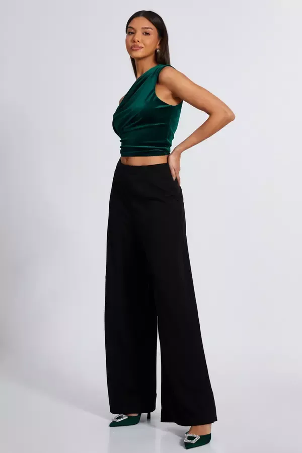 Quiz Clothing Tops Bottle Green Velvet Asymmetric Top 8211 Women