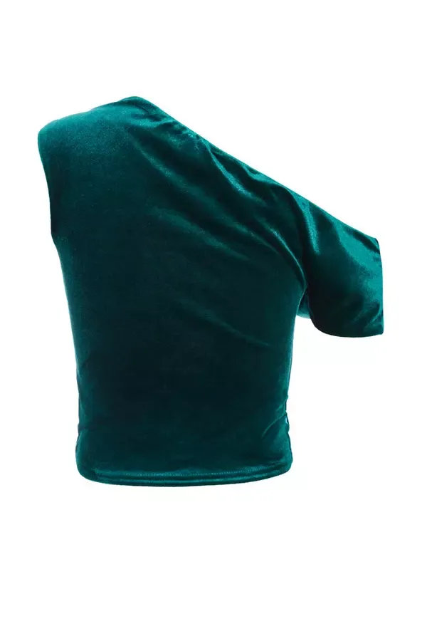 Quiz Clothing Tops Bottle Green Velvet Asymmetric Top 8211 Women