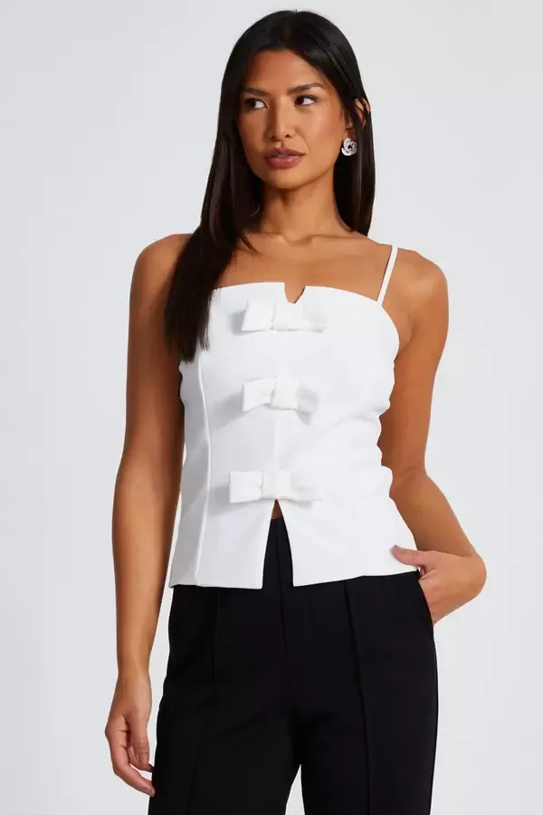 Quiz Clothing Tops Cream Bow Front Strappy Top 8211 Women