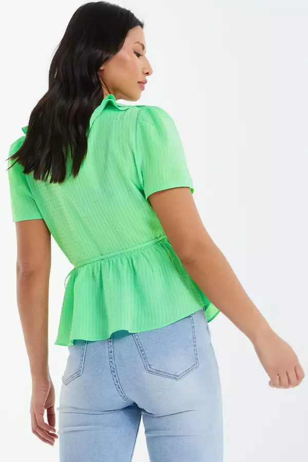 Quiz Clothing Tops Green Frill Peplum Blouse 8211 Women