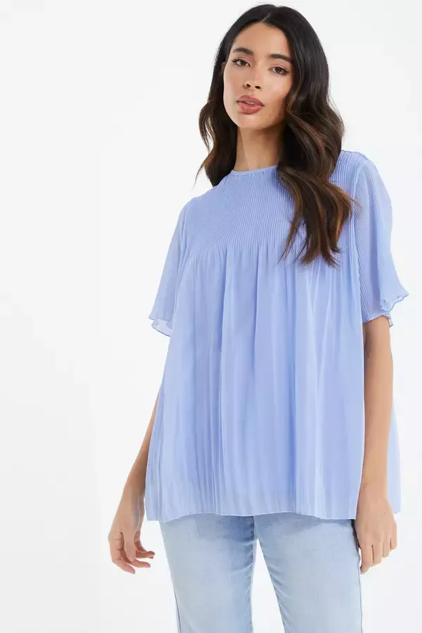 Quiz Clothing Tops Light Blue Chiffon Pleated Blouse 8211 Women