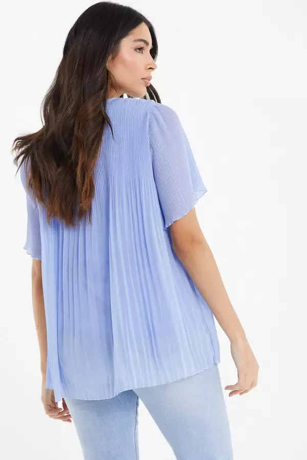 Quiz Clothing Tops Light Blue Chiffon Pleated Blouse 8211 Women