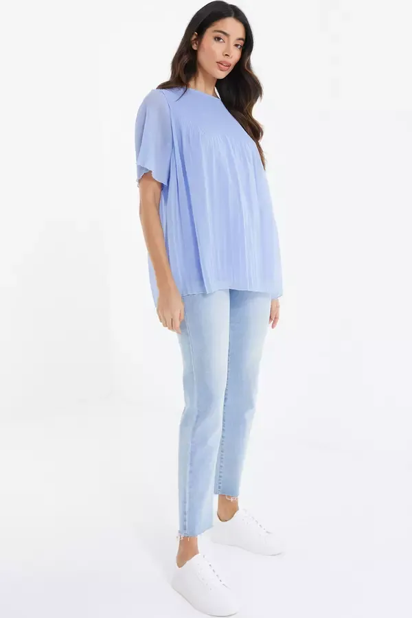 Quiz Clothing Tops Light Blue Chiffon Pleated Blouse 8211 Women