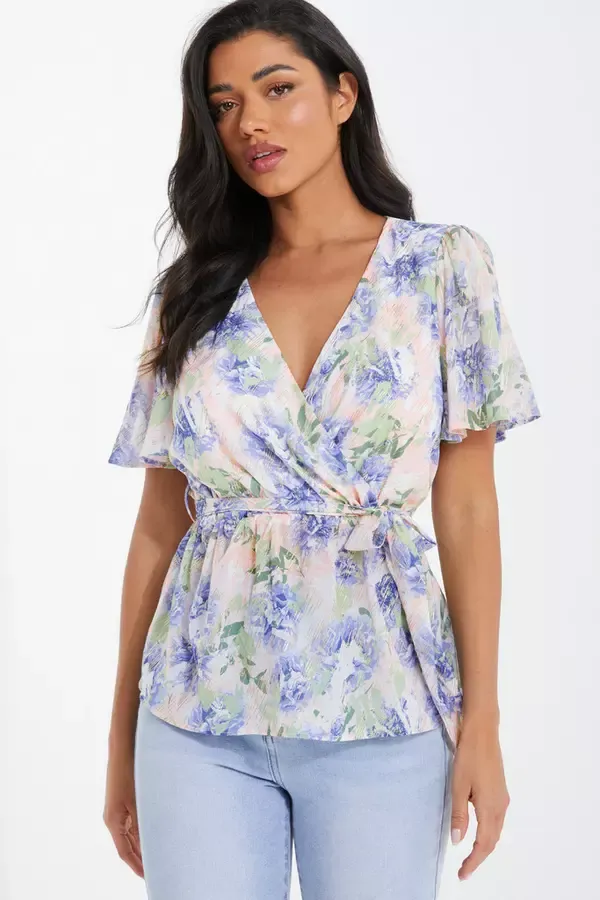 Quiz Clothing Tops Pink Floral Chiffon Peplum Top 8211 Women