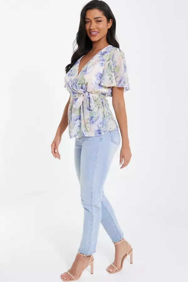 Quiz Clothing Tops Pink Floral Chiffon Peplum Top 8211 Women