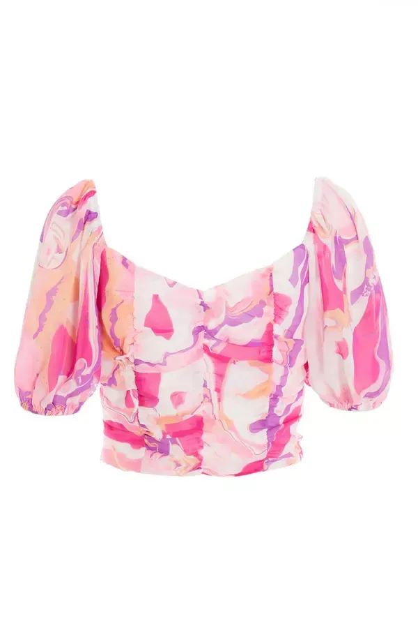 Quiz Clothing Tops Pink Satin Marble Print Lace Up Crop Top 8211 Women