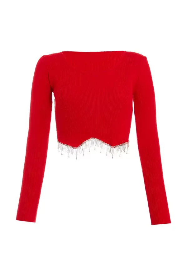 Quiz Clothing Tops Red Knit Diamante Crop Top 8211 Women