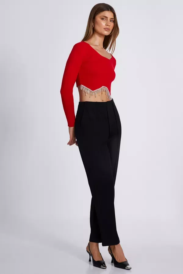 Quiz Clothing Tops Red Knit Diamante Crop Top 8211 Women