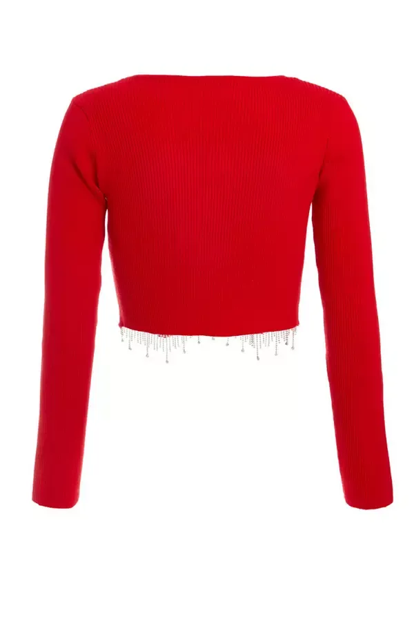 Quiz Clothing Tops Red Knit Diamante Crop Top 8211 Women