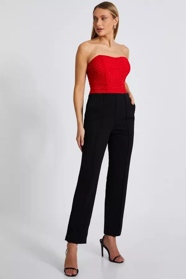 Quiz Clothing Tops Red Mesh Embellished Bodysuit 8211 Women