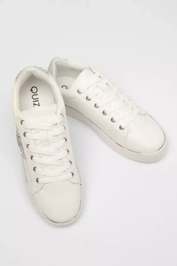 Quiz Clothing Trainers Silver Faux Leather Trim Trainers 8211 Women