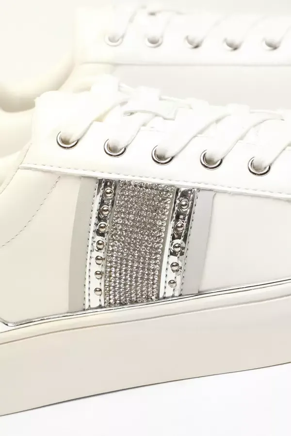 Quiz Clothing Trainers Silver Faux Leather Trim Trainers 8211 Women