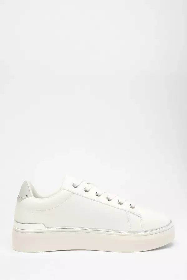 Quiz Clothing Trainers Silver Faux Leather Trim Trainers 8211 Women