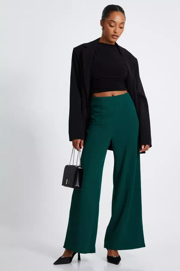 Quiz Clothing Trousers Bottle Green Wide Leg Trousers 8211 Women