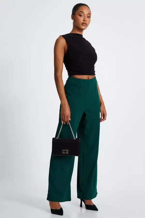 Quiz Clothing Trousers Bottle Green Wide Leg Trousers 8211 Women