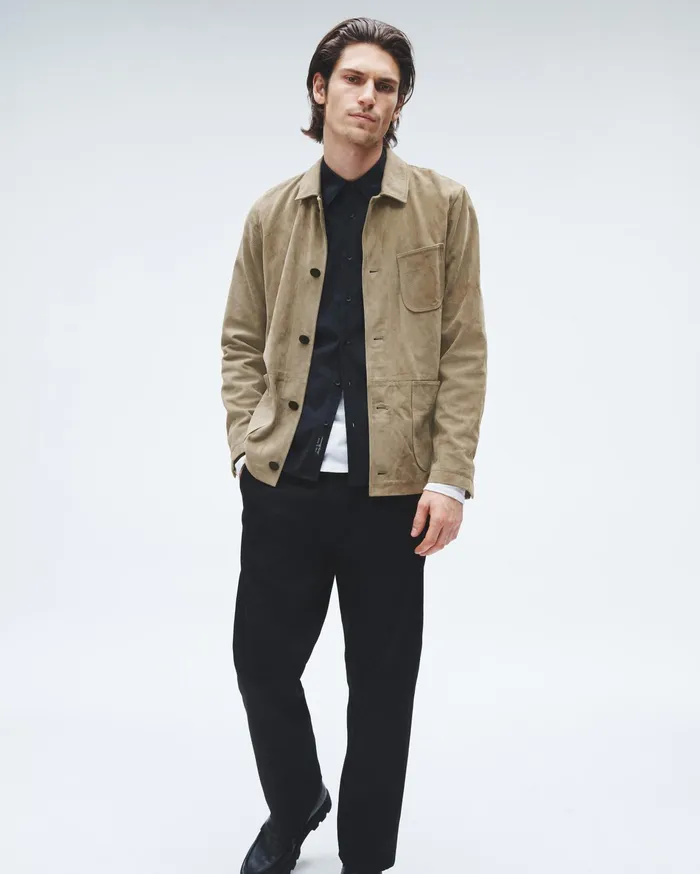 Rag and Bone Evan Suede Chore Jacket Ocean Grey Men Coats and Jackets