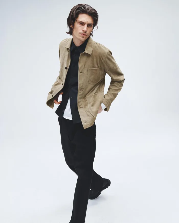 Rag and Bone Evan Suede Chore Jacket Ocean Grey Men Coats and Jackets Rag and Bone Evan Suede Chore Jacket Ocean Grey Men Coats and Jackets