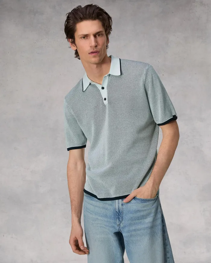 Rag and Bone Harvey Polo Sky Blue Men Sweaters