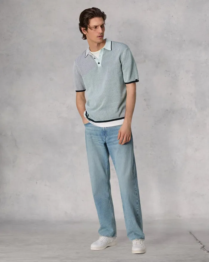Rag and Bone Harvey Polo Sky Blue Men Sweaters Rag and Bone Harvey Polo Sky Blue Men Sweaters