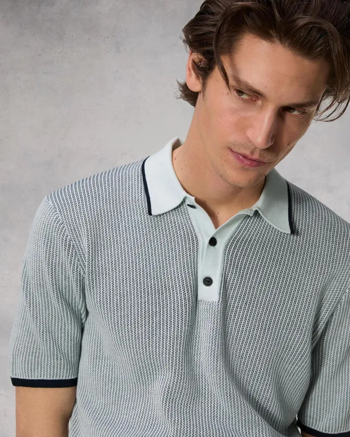 Rag and Bone Harvey Polo Sky Blue Men Sweaters Rag and Bone Harvey Polo Sky Blue Men Sweaters