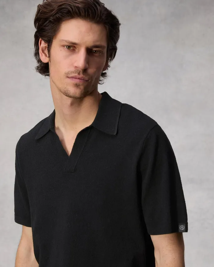Rag and Bone Johnny Zuma Toweling Polo Black Men Sweaters Rag and Bone Johnny Zuma Toweling Polo Black Men Sweaters