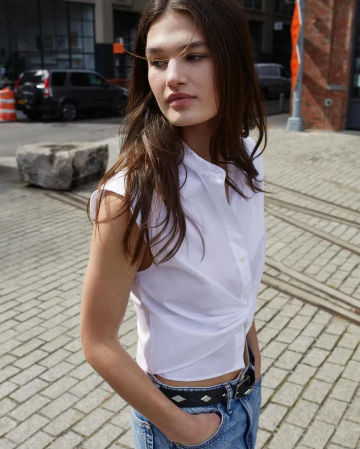 Rag and Bone Louisa Cotton Poplin Sleeveless Shirt White Women Tops