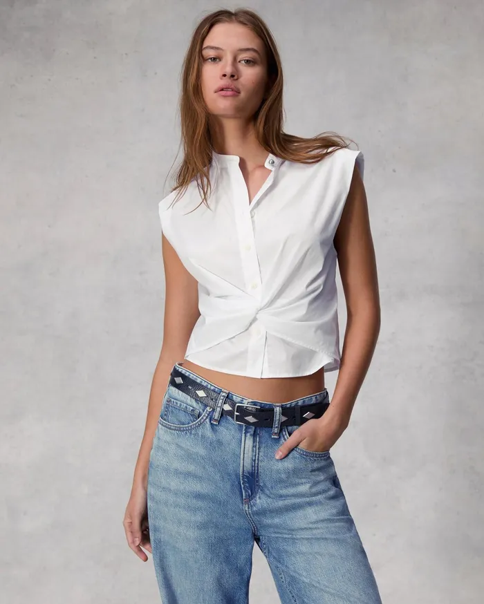 Rag and Bone Louisa Cotton Poplin Sleeveless Shirt White Women Tops