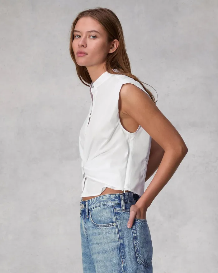 Rag and Bone Louisa Cotton Poplin Sleeveless Shirt White Women Tops