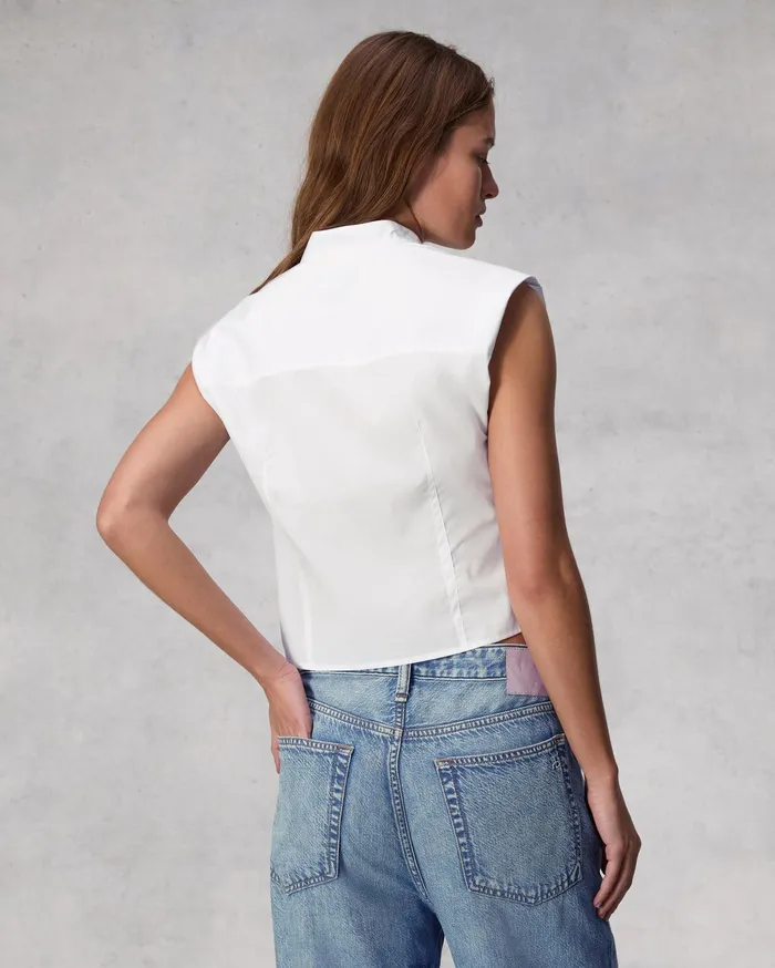 Rag and Bone Louisa Cotton Poplin Sleeveless Shirt White Women Tops