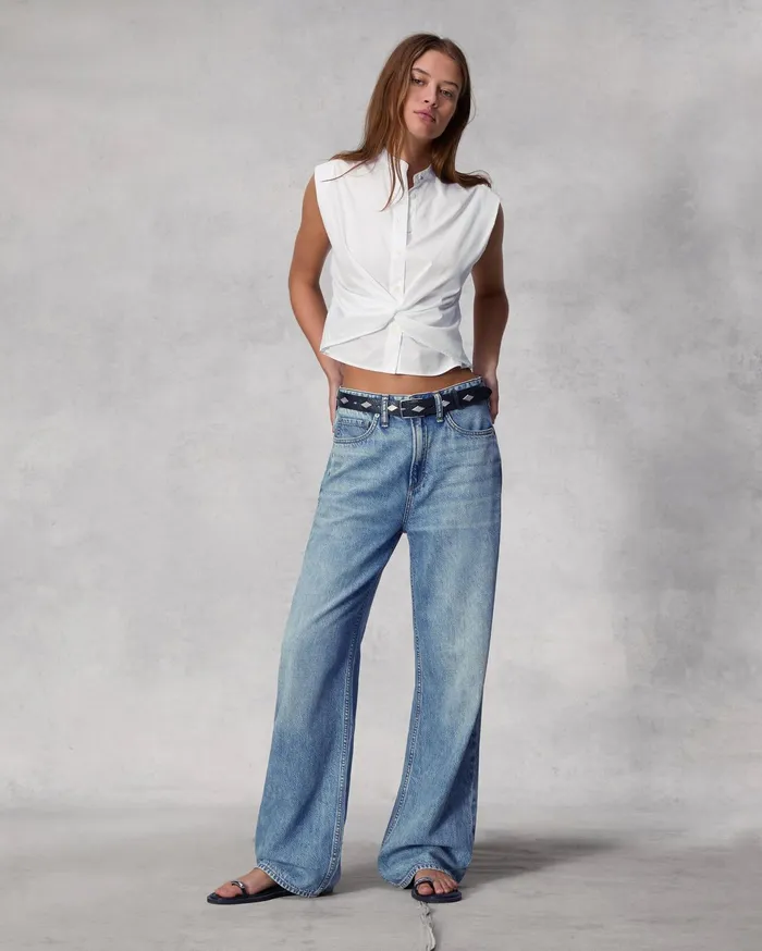 Rag and Bone Louisa Cotton Poplin Sleeveless Shirt White Women Tops