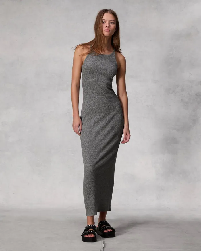Rag and Bone The Essential Rib String Tank Dress Heather Grey Women Dresses and Skirts