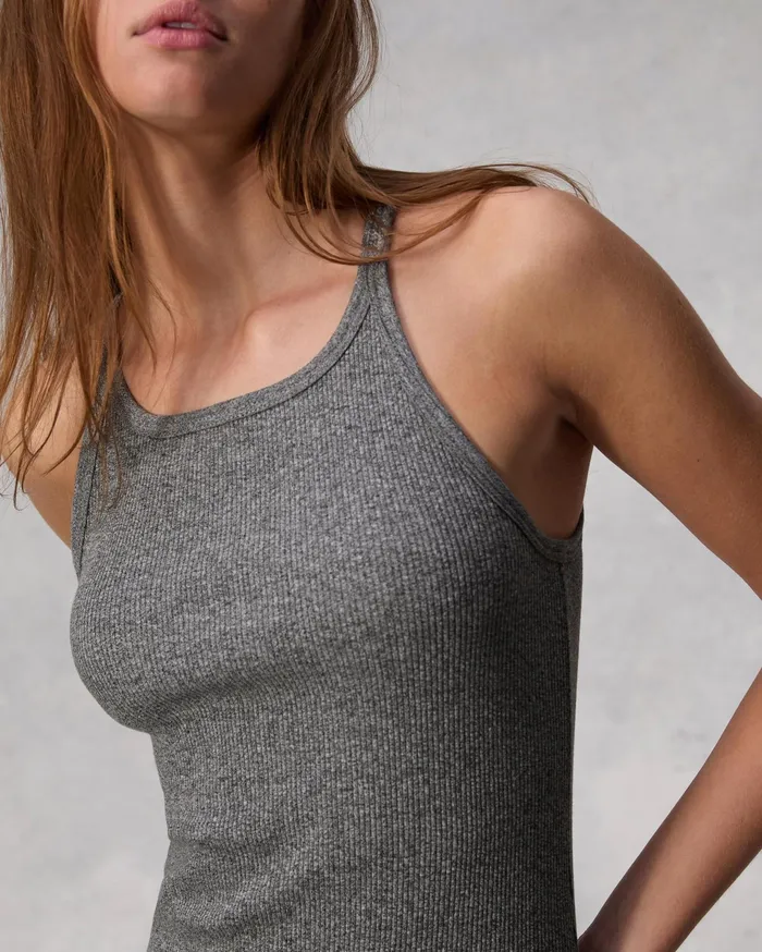 Rag and Bone The Essential Rib String Tank Dress Heather Grey Women Dresses and Skirts