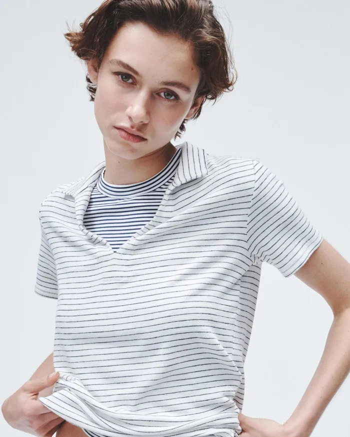 Rag and Bone The Knit Striped Polo Ivory Stripe Women TShirts