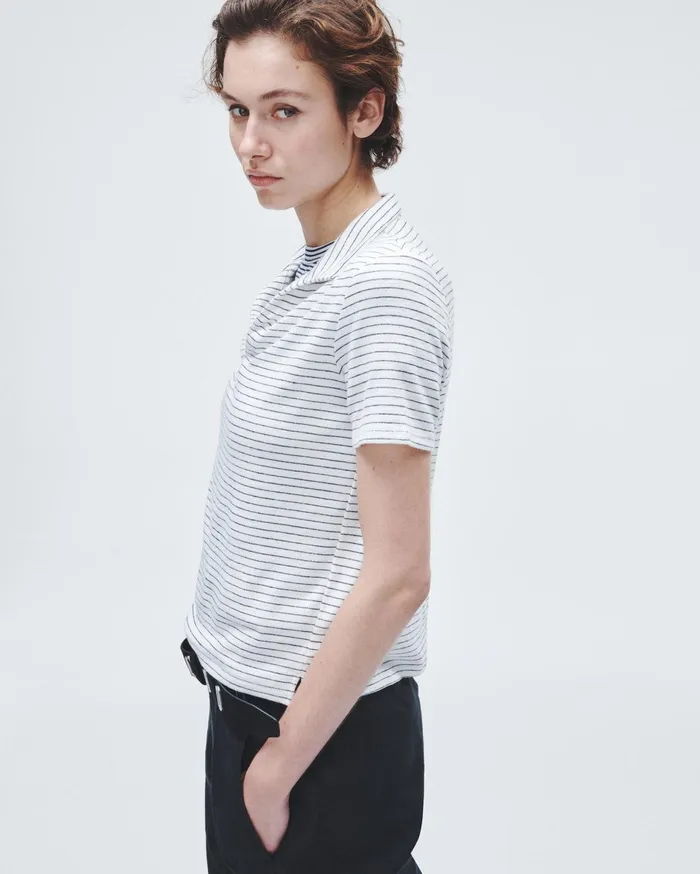 Rag and Bone The Knit Striped Polo Ivory Stripe Women TShirts Rag and Bone The Knit Striped Polo Ivory Stripe Women TShirts
