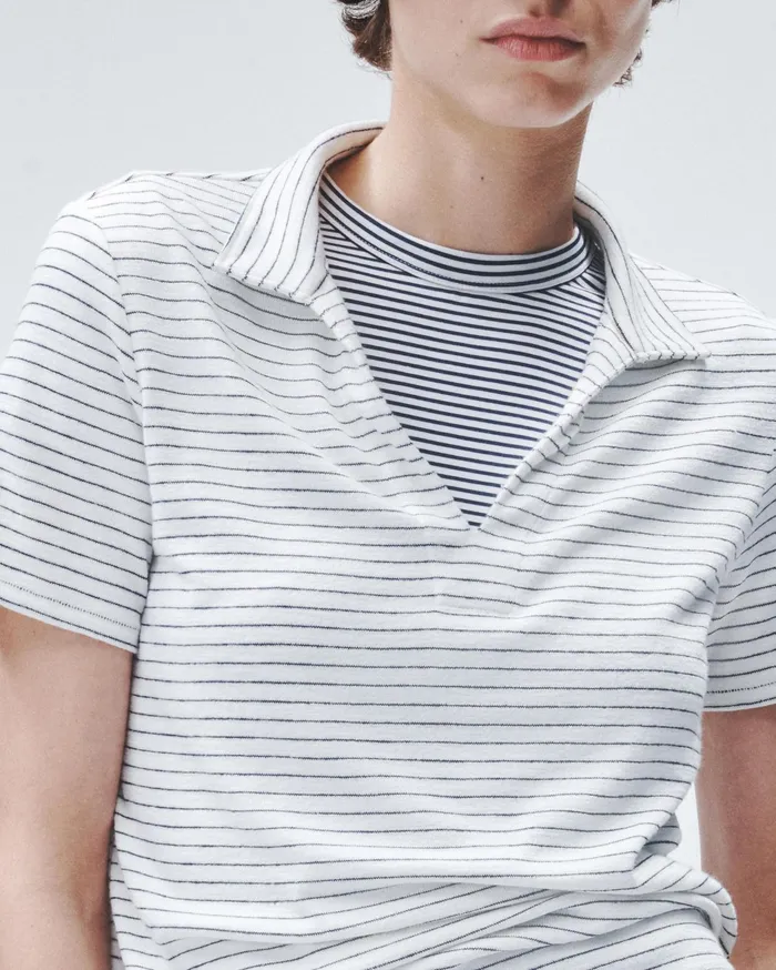 Rag and Bone The Knit Striped Polo Ivory Stripe Women TShirts Rag and Bone The Knit Striped Polo Ivory Stripe Women TShirts
