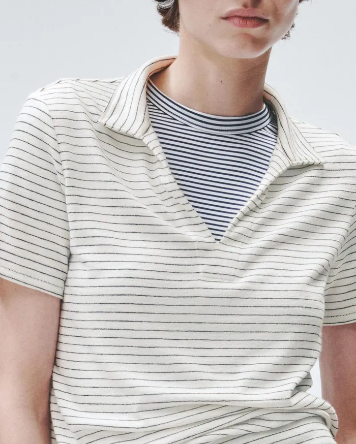 Rag and Bone The Knit Striped Polo Ivory Stripe Women TShirts Rag and Bone The Knit Striped Polo Ivory Stripe Women TShirts