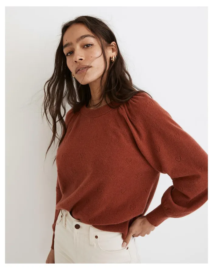 Resourced Cashmere Heart Pointelle Crewneck Sweater Weathered Brick Women Madewell Sweaters Resourced Cashmere Heart Pointelle Crewneck Sweater Weathered Brick Women Madewell Sweaters