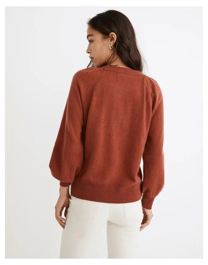 Resourced Cashmere Heart Pointelle Crewneck Sweater Weathered Brick Women Madewell Sweaters