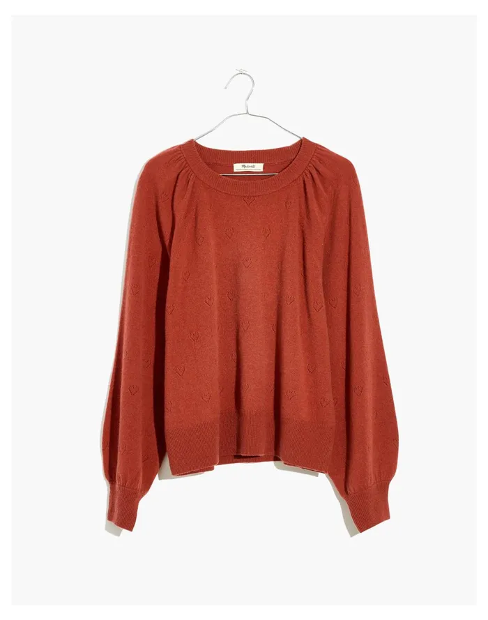 Resourced Cashmere Heart Pointelle Crewneck Sweater Weathered Brick Women Madewell Sweaters